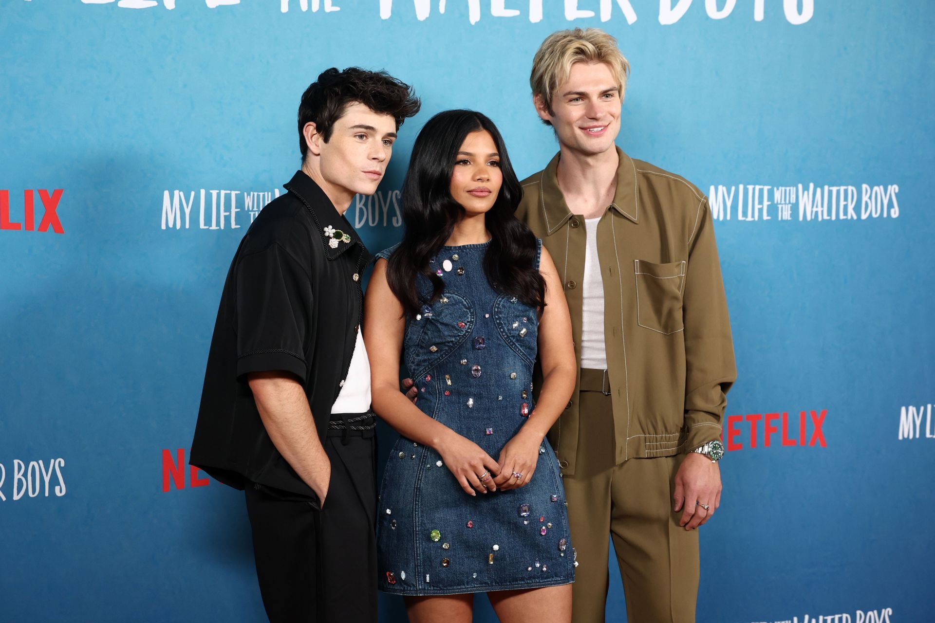 Ashby Gentry, Nikki Rodriguez and Noah LaLonde at Netflix&#039;s &quot;My Life With The Walter Boys&quot; photo call in New York | Image via: Getty