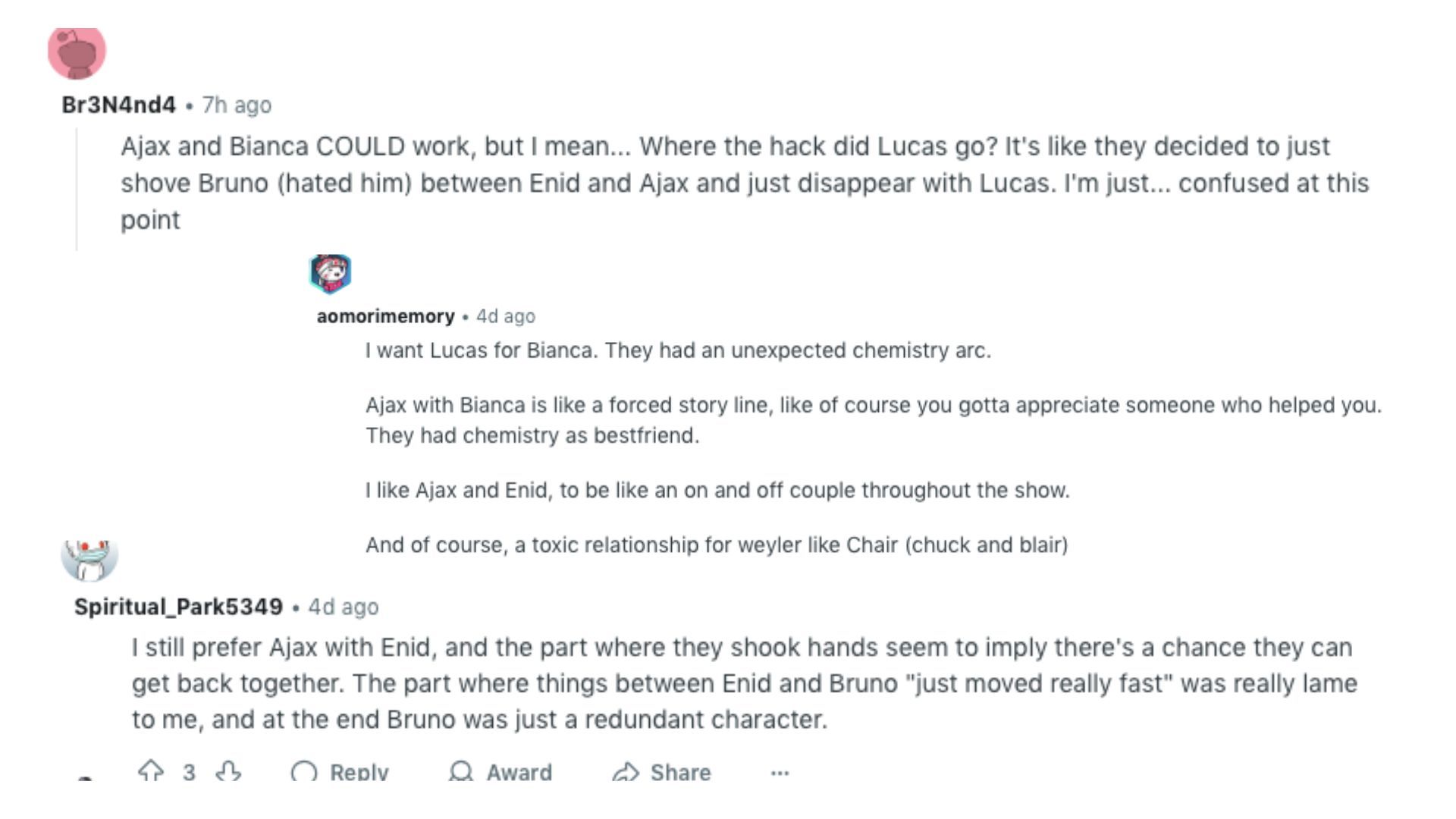 Comments on Reddit about Ajax and Bianca&#039;s friendship in Wednesday Season 2 | Image via r/Wednesday