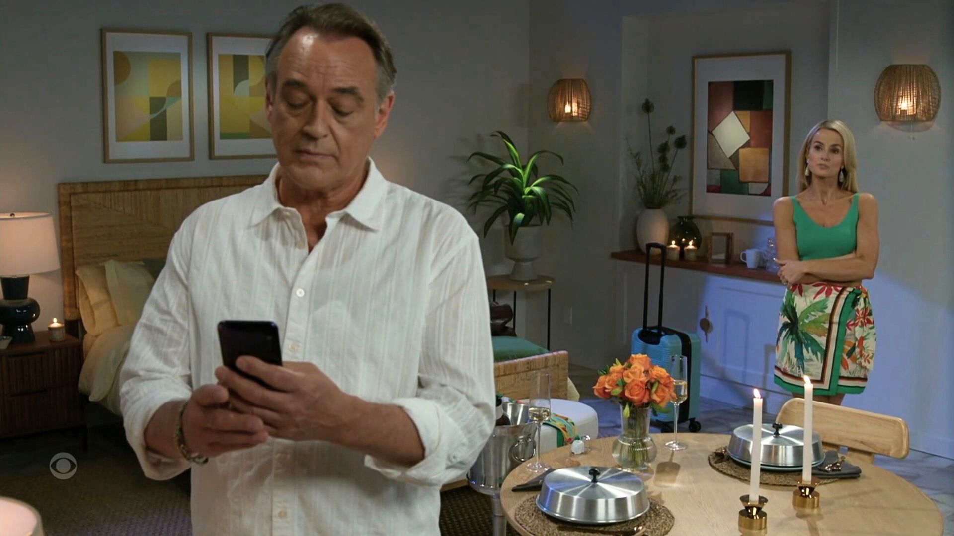 Joey determining Doug&#039;s fate from afar, alibi included | Image: CBS