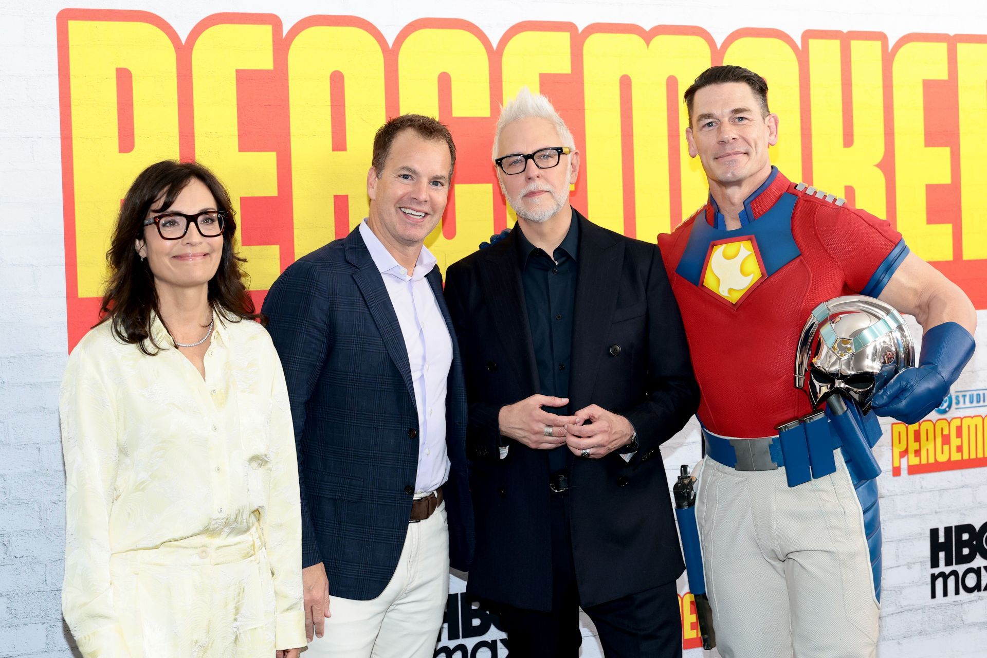 Sarah Aubrey, Casey Bloys, James Gunn, and John Cena attend HBO&#039;s &quot;Peacemaker&quot; Season 2 Premiere at AMC Lincoln Square Theater on August 13, 2025 in New York | Image via: Getty