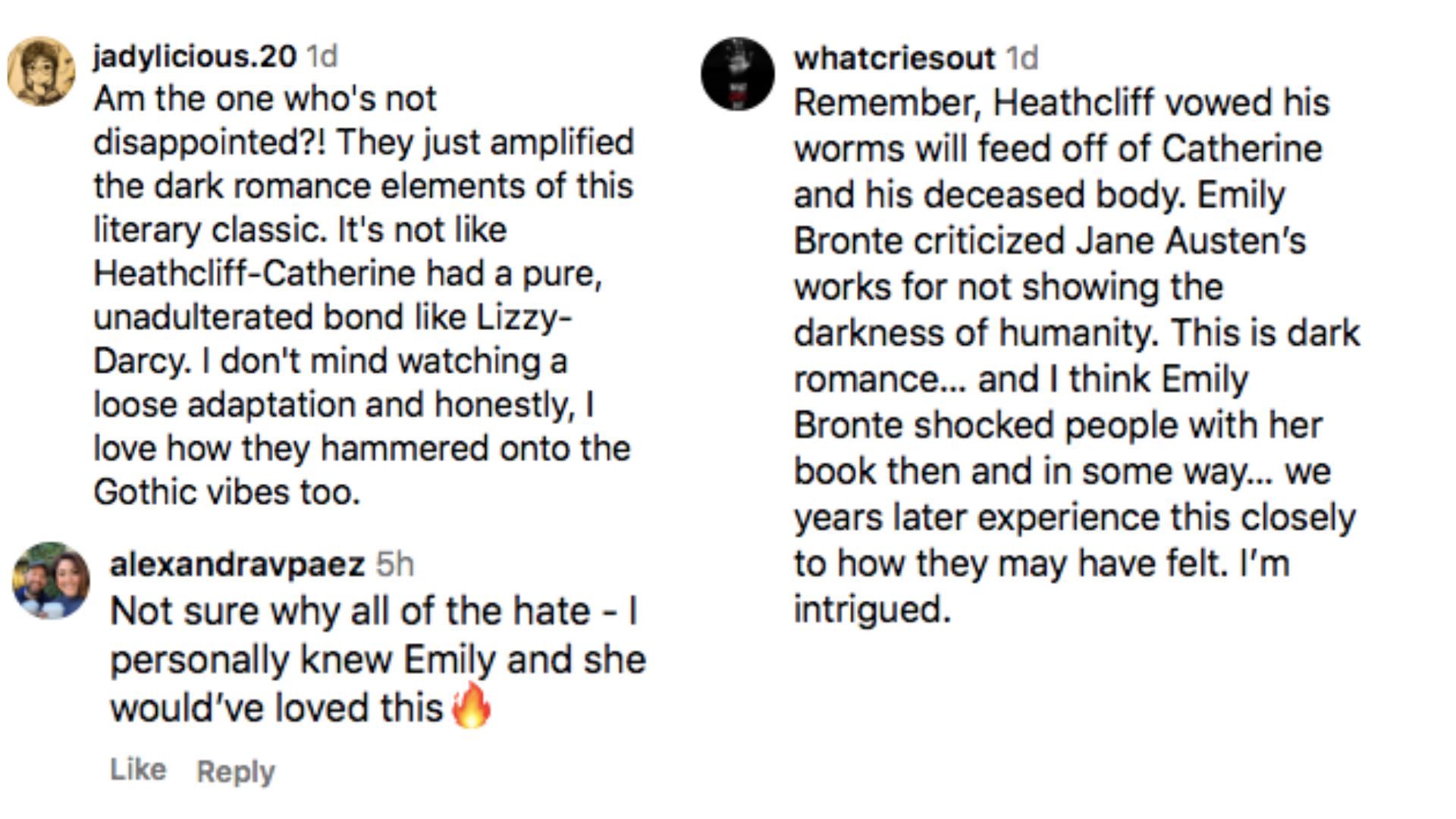 A compilation of positive comments on Instagram about the teaser of Wuthering Heights | Image via @Instagram/wutheringheightsmovie