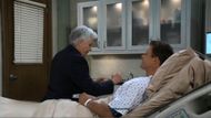 Martin comically plopped down on Drew's bed, causing him to wince in pain on General Hospital | Image: ABC