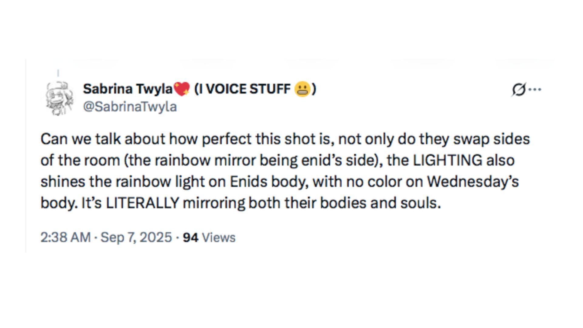 A tweet about the body swap scene of Wednesday Season 2 | Image via Twitter/@SabrinaTwyla