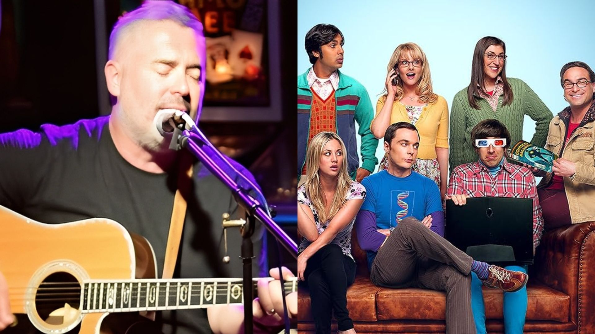 Barenaked Ladies frontman Ed Robertson performed an acoustic version of The Big Bang Theory theme song during the show&rsquo;s finale (Images via YouTube/PinChurch and Prime Video)