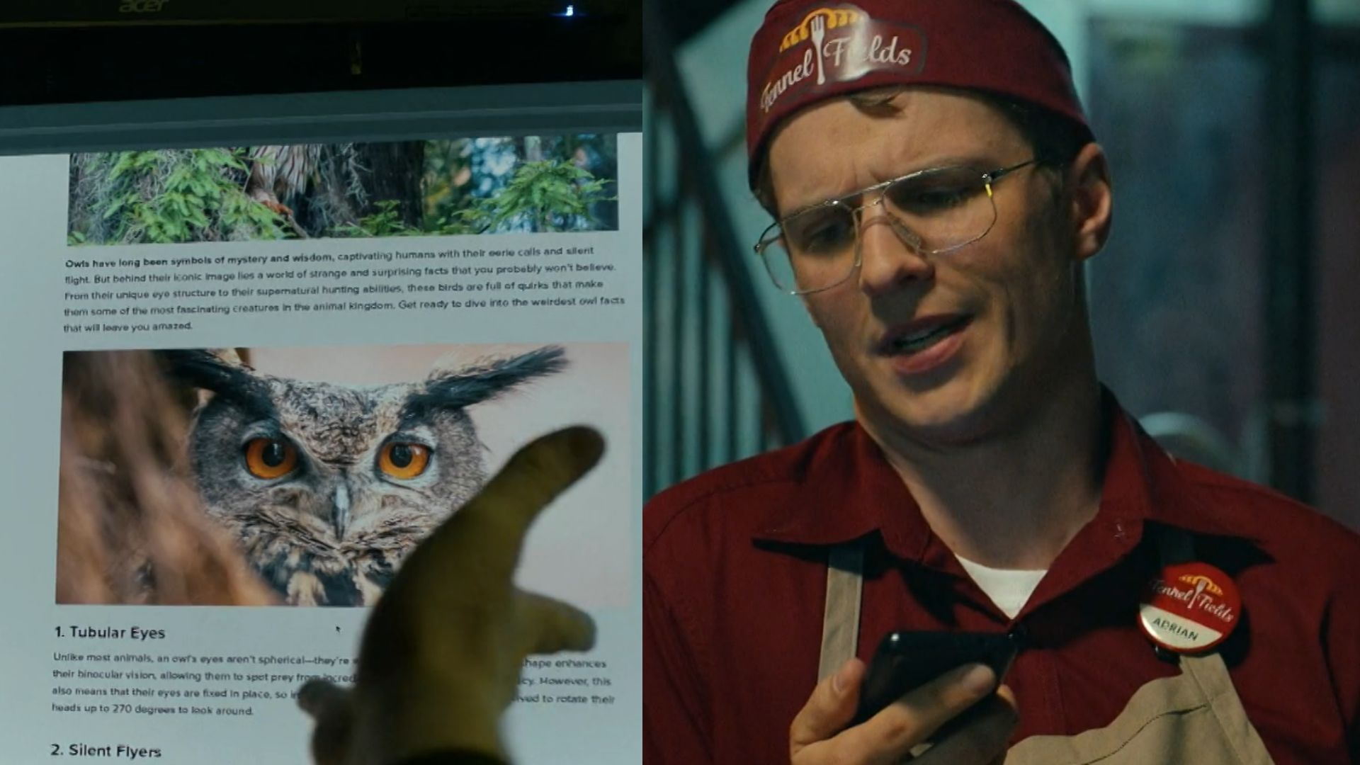John Economos quizing Adrian on Owls in Peacemake Season 2 Episode 1. (Image Via: HBO Max)