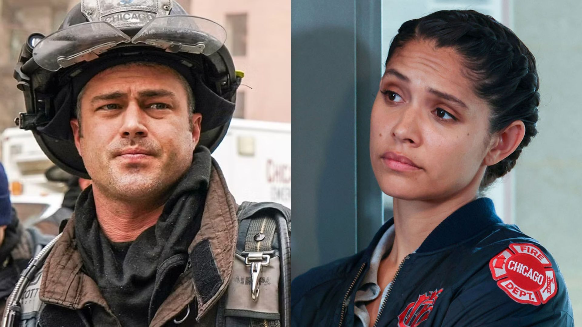 Taylor Kinney and Miranda Rae Mayo return in Chicago Fire Season 14, where Firehouse 51 faces new departures, promotions, and a baby on the way. (Image via NBC)