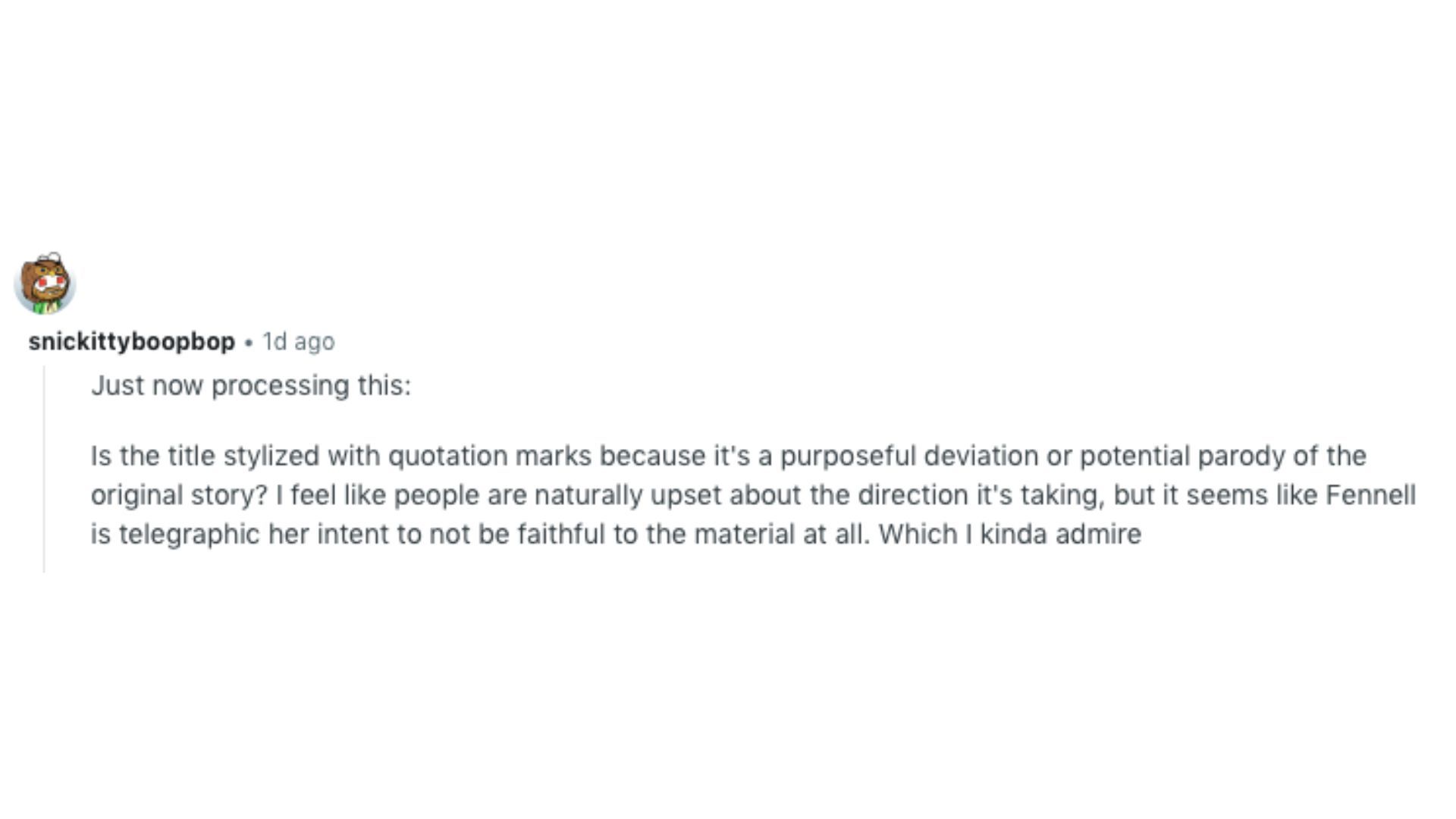 A Reddit comment on Wuthering Heights teaser | Image via @Reddit r/movies
