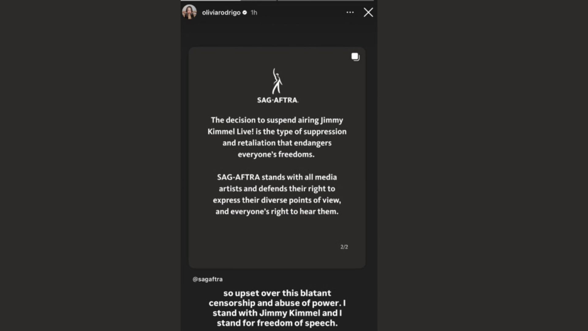 Olivia Rodrigo&#039;s official Instagram story | Image via @oliviarodrigo