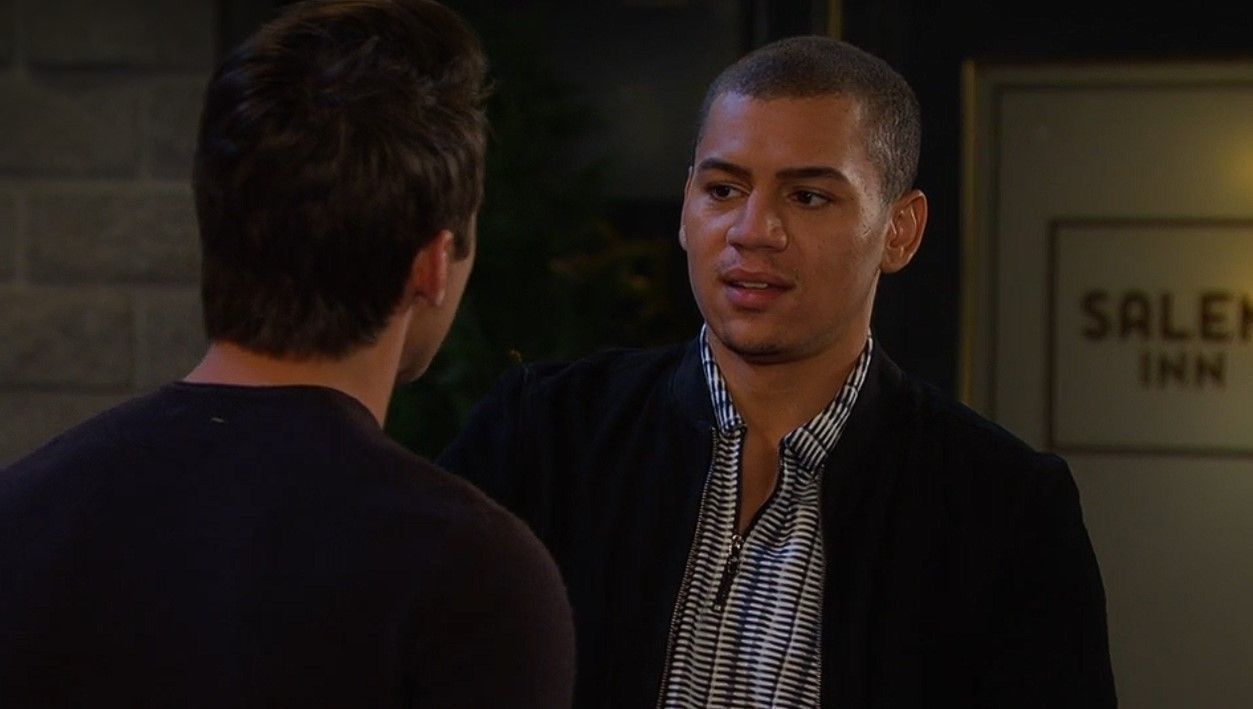 JJ (Casey Moss) wasn&rsquo;t sure what to make of Theo&rsquo;s (Tyler Joseph Andrews) return to Salem. \Image: Peacock