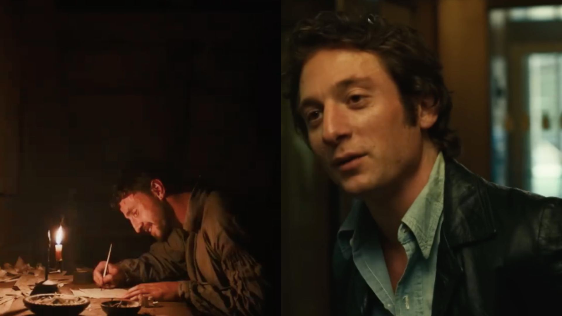 This is a collage of the images of Jeremy Allan White (right) and a still from Hamnet featuring Paul Mescal as William Shakespeare