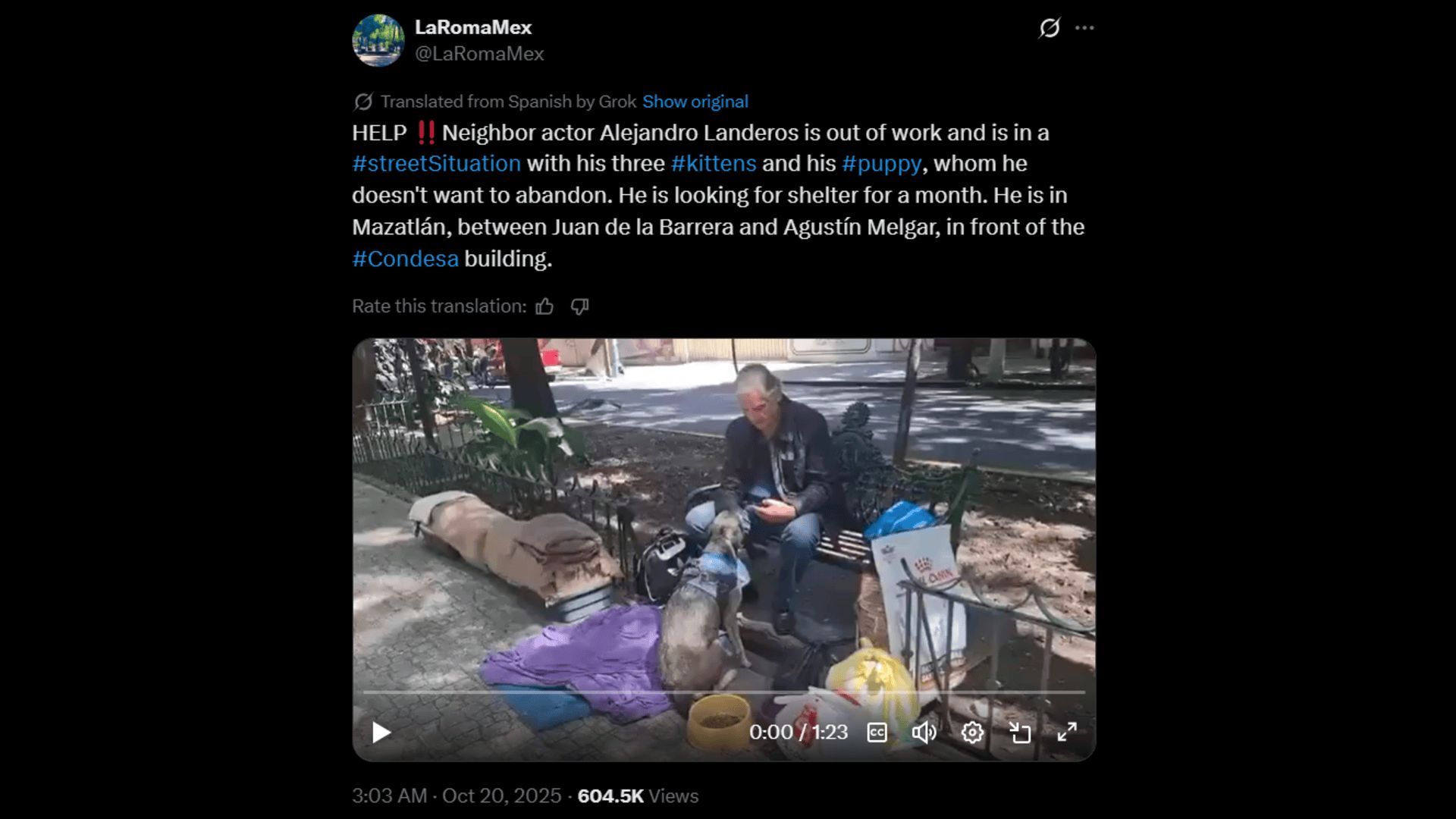 Alejandro Landero is currently homeless. (Image via X)