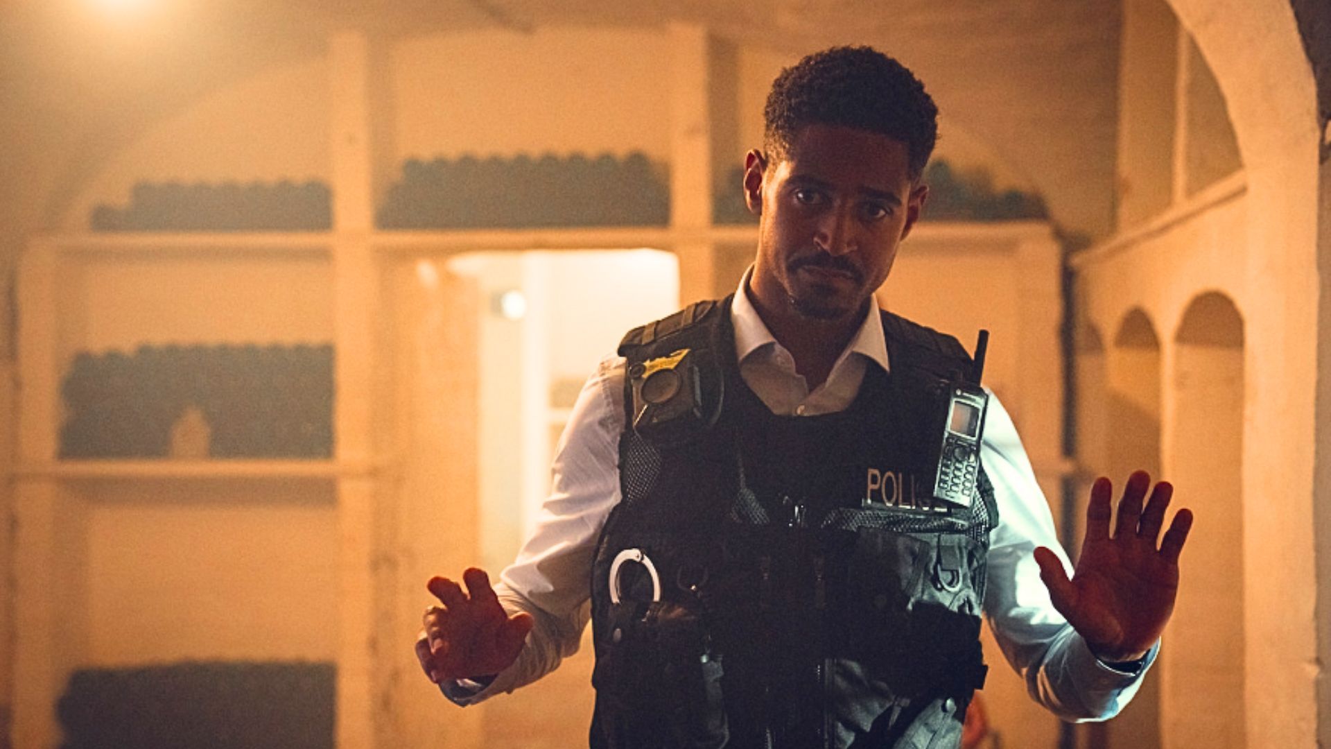 A still of Alfred Enoch as Isaac Fagbenle (Image via Instagram/@itvstudios)
