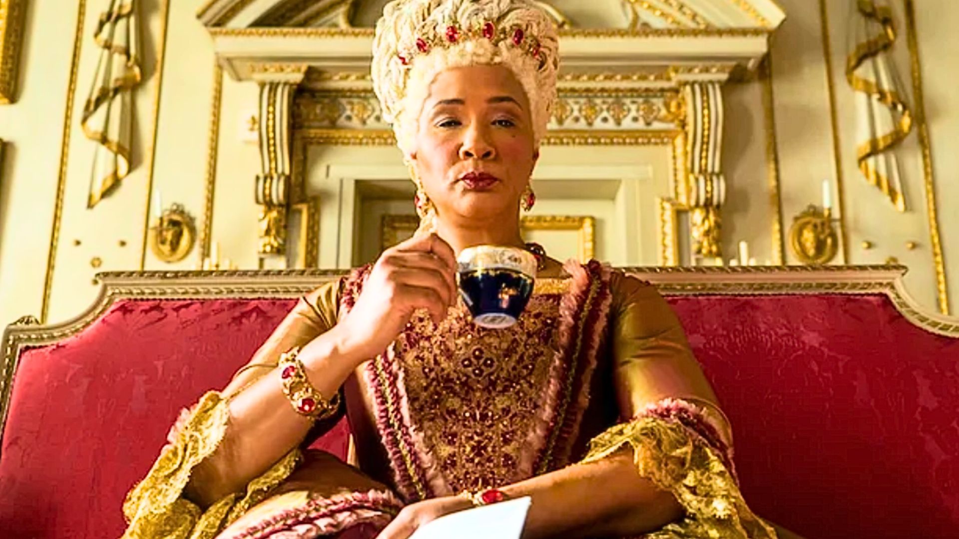 Golda Rosheuvel as Queen Charlotte in Bridgerton (Image via Netflix)