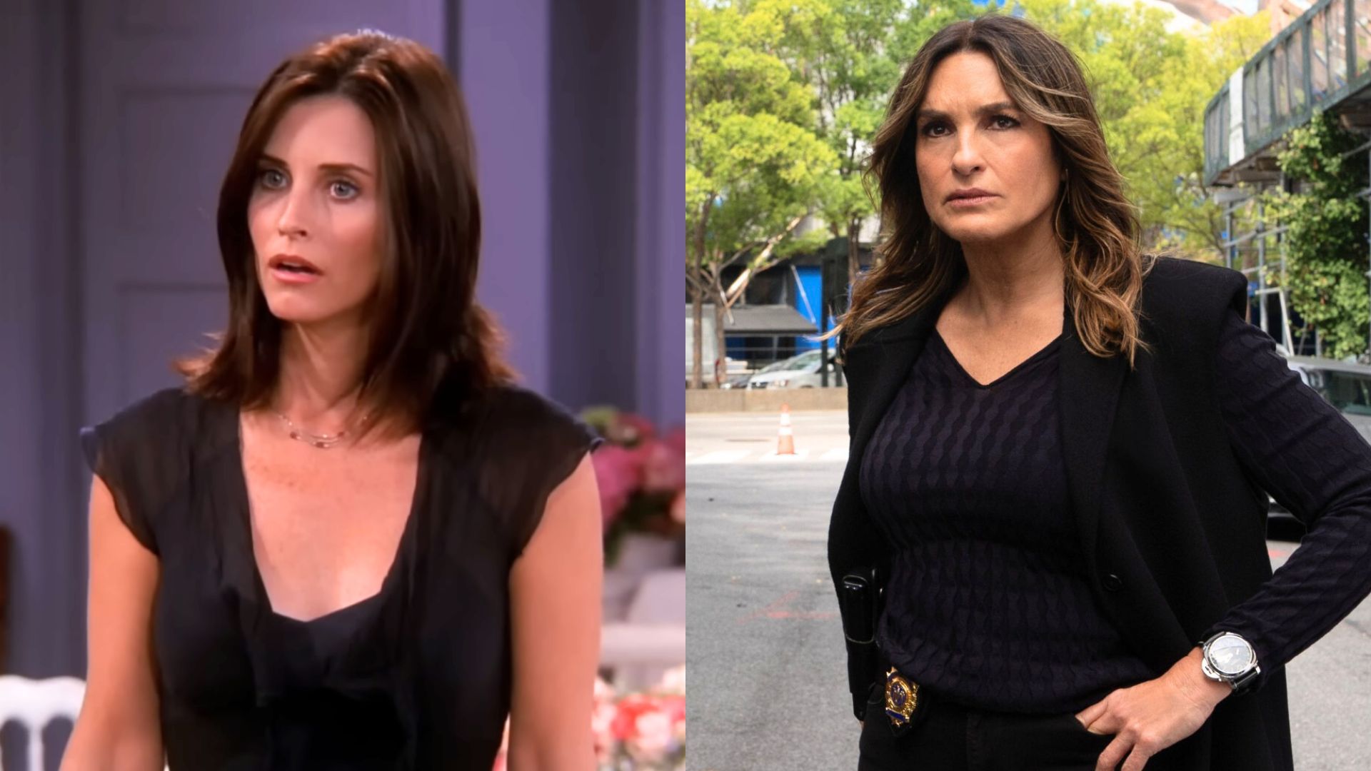 Courteney Cox in Friends and Mariska Hargitay in Law &amp; Order:SVU | Image via YouTube/NBC nad Instagram: nbclawandorder
