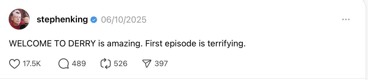 Stephen King&#039;s comment on Thread (Image Via Thread/@stephenking)