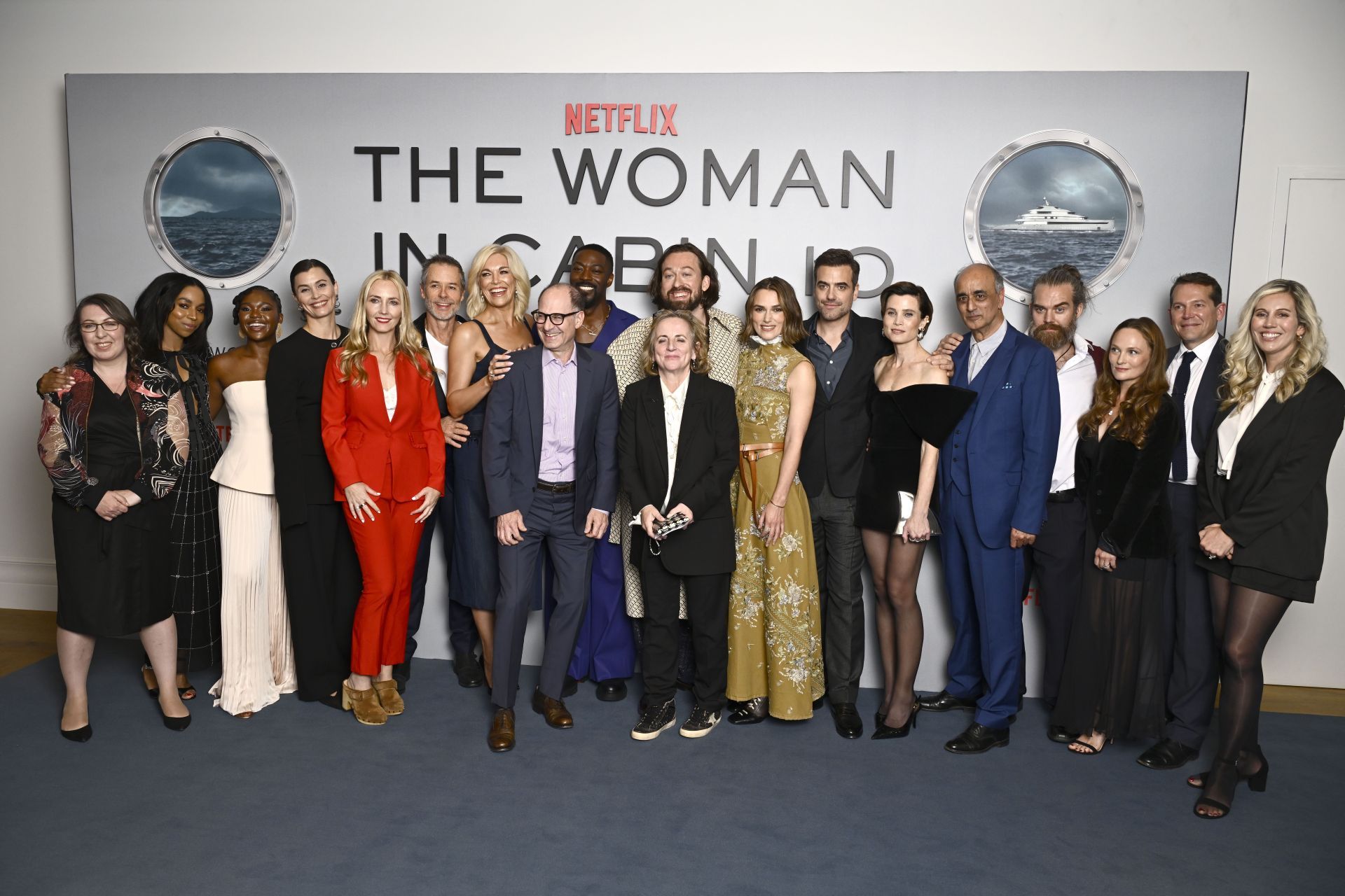 Ruth Ware, Pippa Bennett-Warner, Ayo Owoyemi-Peters, Lisa Loven Kongsli, Cassidy Lange, Guy Pearce, Hannah Waddingham, Doug Belgrad, David Ajala, Simon Stone, Debra Hayward, Keira Knightley, Daniel Ings, Gitte Witt, Art Malik, Christopher Rygh, Anna Waterhouse, Joe Shrapnel and Ilda Diffley at the &quot;The Woman In Cabin 10&quot; special screening at BAFTA in London, England | Image via: Getty