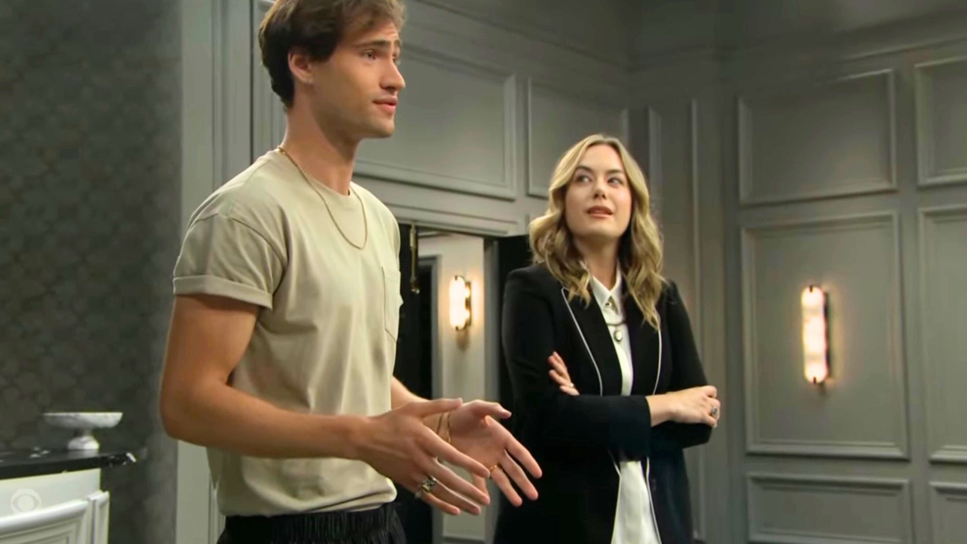 Deke and Hope discuss designs on The Bold and the Beautiful | Image: CBS