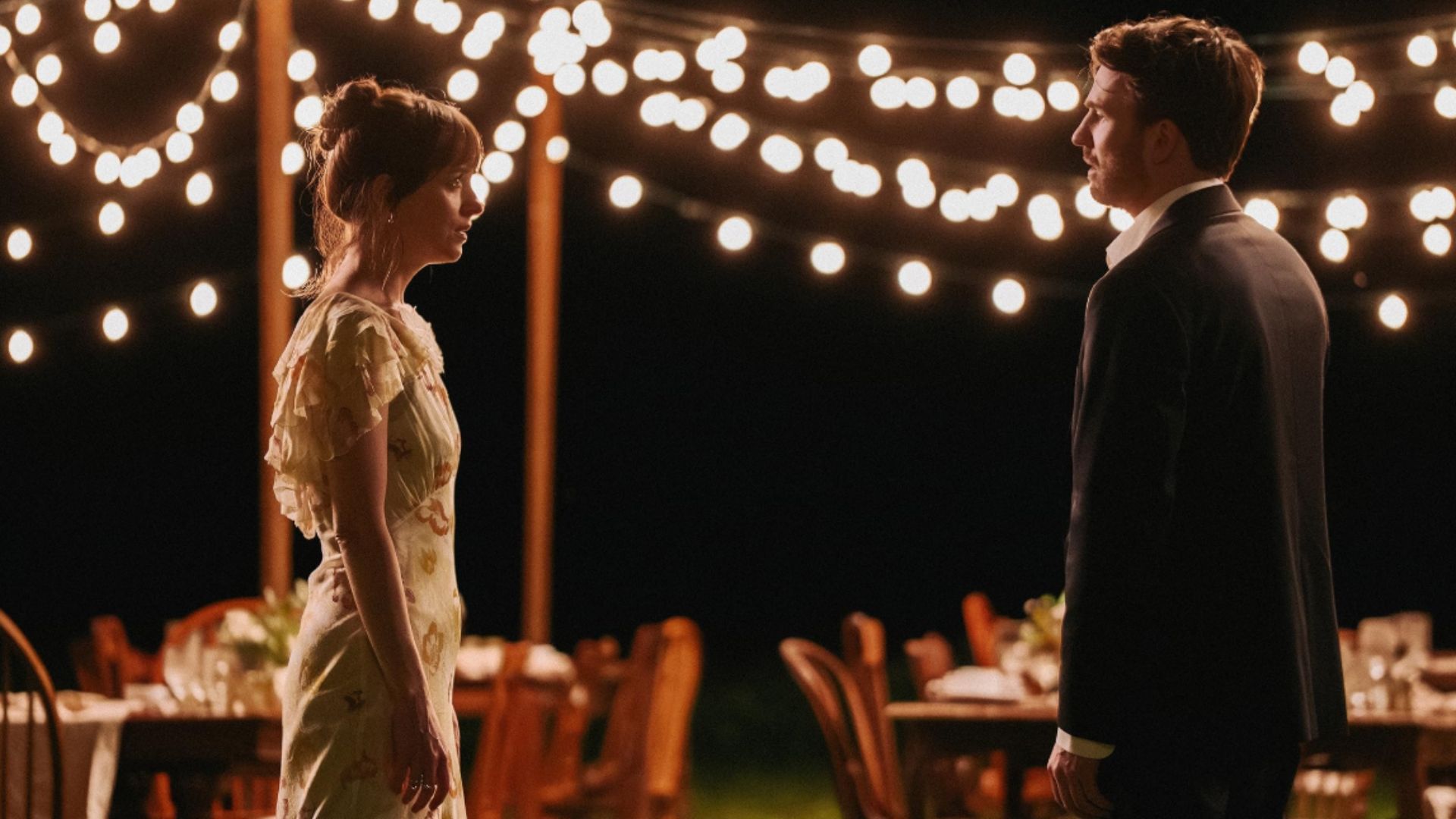 Dakota Johnson and Chris Evans in Materialists (Image via A24)