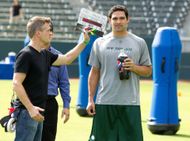 New York Jets Quarterback Mark Sanchez Shoots An Ad For Pepsi MAX - Source: Getty