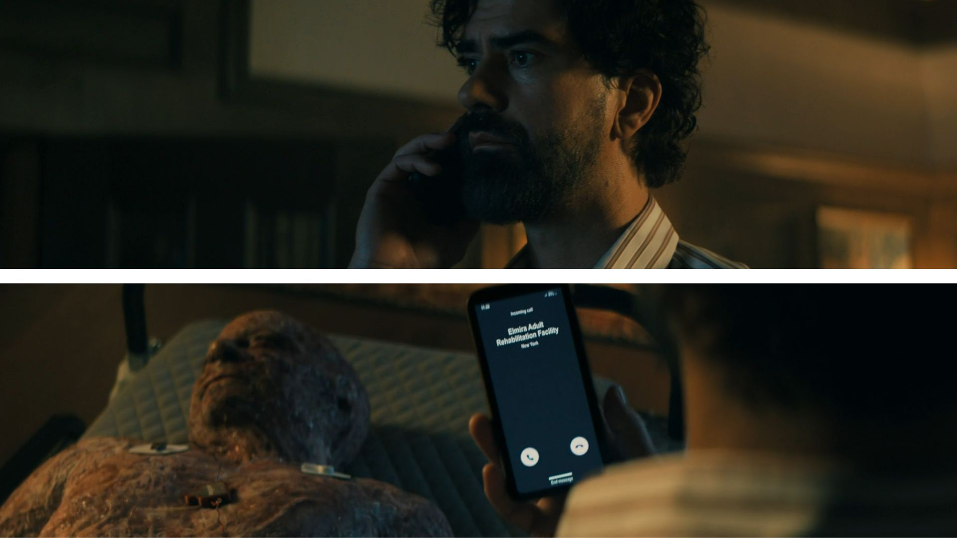 Cipher - The Dean of Godolkin University &amp; the charred body in Gen V Season 2. (Image Via: Prime Video)