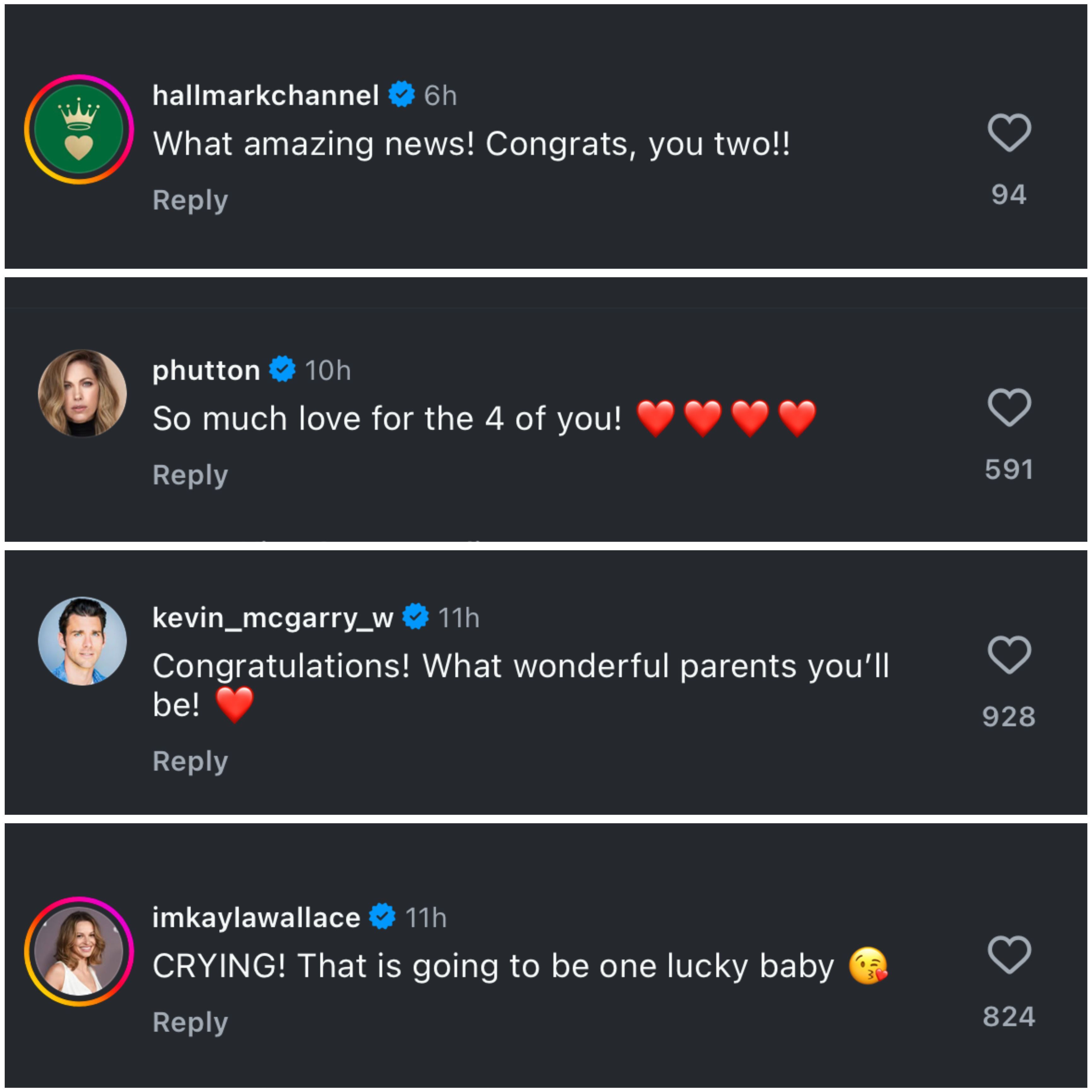 Co-stars congratulated them on their pregnancy (Image via Instagram/@erinkrakow)