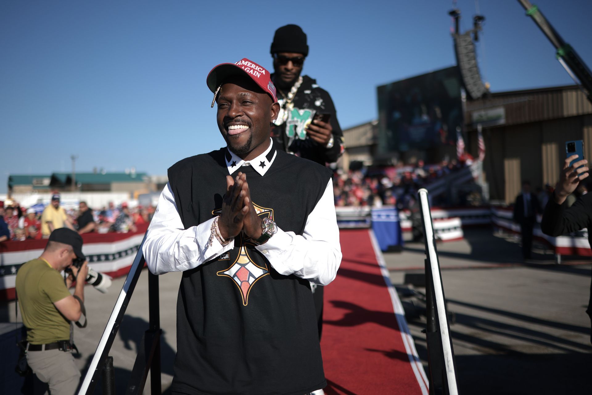 Antonio Brown Attending Donald Trump&#039;s Campaign Rally In Latrobe, Pennsylvania - Source: Getty