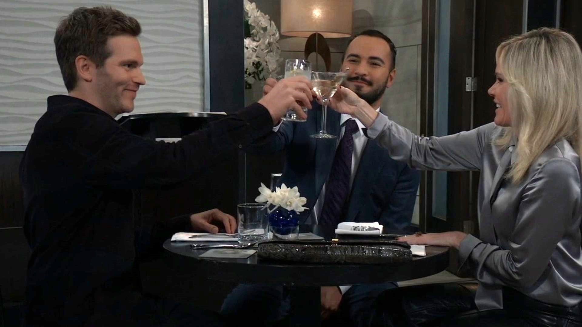 Lucas, Marco and Ava made a toast to Lucas moving in with Marco | Image: ABC