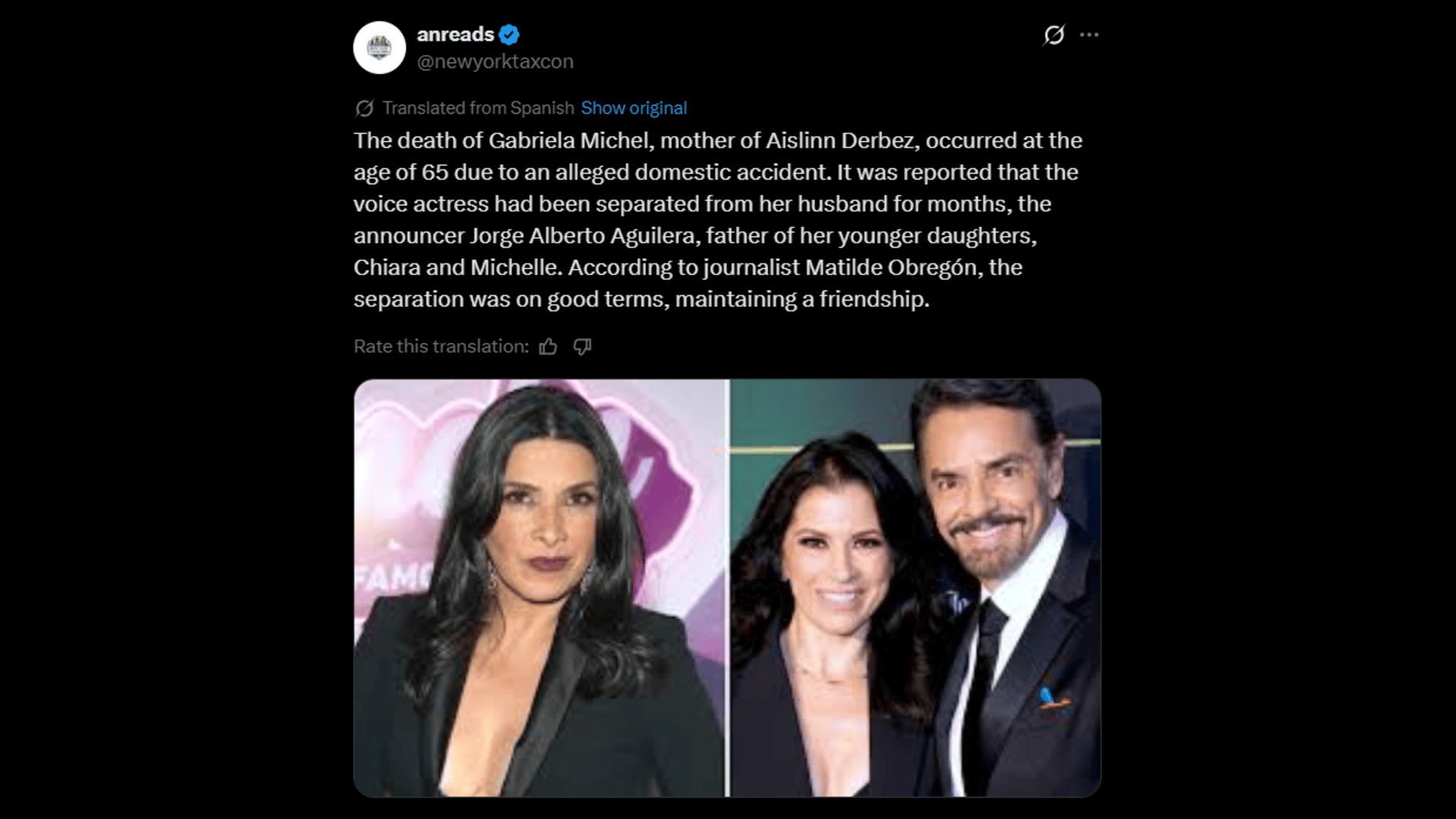 Gabriela Michel and Jorge Alberto Aguilera had reportedly been separated for months. (Image via X)